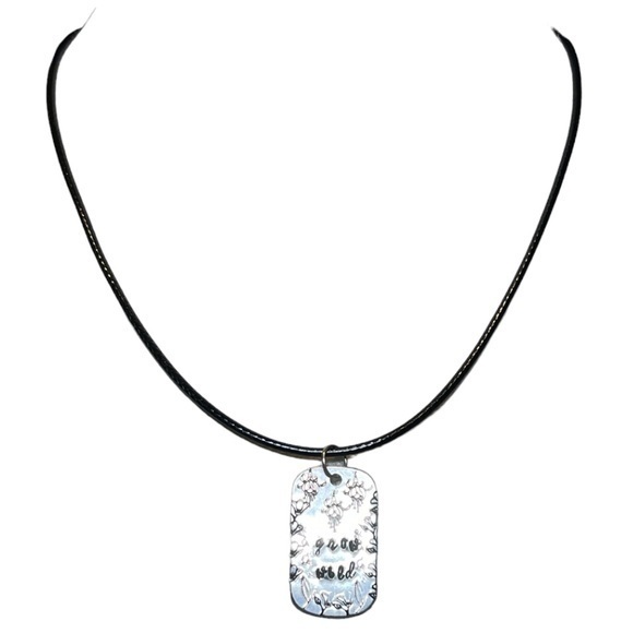 Handmade stamped grow wild silver aluminum dog tag
Black leather cord‎ necklace - Picture 6 of 7